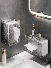 2个/1个浴室防水壁挂式纸巾盒，透明PET材质波浪纹纸巾架，适用于厨房、客厅、浴室 - 彩色 - 查看 3