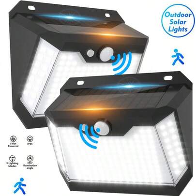 166 LED Solar Wall Light, White Light Floodlight With Motion Sensor, 3 Lighting Modes, IP65 Waterproof. Suitable For Outdoor Wall Lighting, Garden, Garage Door, Porch, Fence, Garden Decor