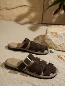 新款女士拖鞋，女士休闲百搭平底凉鞋，舒适套脚设计，适合通勤和日常穿着 - 咖啡棕 - 查看 5