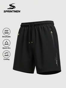1pc Men's Lightweight Black Sports Shorts, Elastic Waist With Drawstring, Running Workout Shorts, Soft Fabric, Machine Washable, Summer Men's Running Training, Outdoor Football Sports Boyfriend Style Shorts - Black - View 6