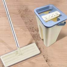 免手洗平板拖把套裝 附刮刮桶自擠水拖把 家用懶人拖地神器可替換拖布 - 白色 - 查看 2
