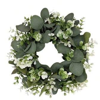 1 pieza Corona artificial - Ideal para la decoración de Pascua y Acción de Gracias | Diseño de hojas verdes Fácil de colgar, Mejor decoración del hogar, Decoración navideña, Decoración de la habitación, Decoración navideña de invierno, Regalo navideño para el hogar, Decoración navideña