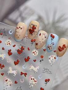 1pc Sparkling Horse Romantic Love Rose Valentine's Day Bow Chinese New Year Pony Nail Stickers Stickers - Multicolor - View 3