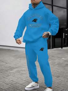 Carol-Ina Panthers Casual Hoodie Jogging Sweatpants Tracksuit Set, Football Team Men's Tracksuit Set, Men's Game Day Hoodie Set - 彩色 - 查看 2