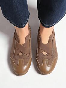 新款春秋季英伦风时尚低帮芭蕾平底系带休闲玛丽珍鞋 - 棕色 - 查看 6