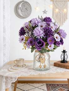 1/3 支 13.8 英寸人造丝菊花、玫瑰、雏菊，逼真花朵，情人节礼物，DIY 婚礼花束，派对，家居客厅、厨房、花园、酒店、办公室装饰，感恩节装饰，DIY 花环，礼品，桌面摆件，生日装饰，室内外装饰，散装仿真塑料花，花瓶装饰，农舍家居装饰，波西米亚风婚礼 - 紫色 - 查看 2