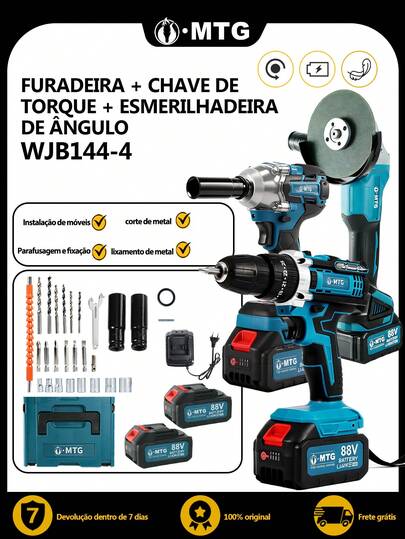 MATOUGUI Conjunto de luxo de ferramentas elétricas domésticas, chave elétrica + broca elétrica + moedor de ângulo, com duas baterias 88V, 33 peças de acessórios são apresentadas. É um assistente poderoso para decoração de casa, decoração de construção. Conjunto de ferramentas elétricas multifuncionais, presente perfeito para feriados