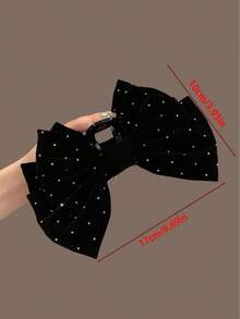 1pc Women's Solid Color Flocked Crystal Decor Double Layered Bow Large Hair Clip, Elegant Sweet Style Suitable For School, Party, Dance And Daily Wear, Valentine's Day Gift Women Hair Accessories Elegant Hair Claws Fashion Claw Clip Summer Outfits Hair Clips - Black - View 4