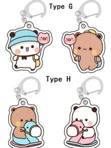 Bộ 2 móc khóa hình gấu Bubu Dudu dễ thương, móc khóa hình gấu và gấu trúc hoạt hình Kawaii bằng acrylic, phù hợp với ba lô nữ, chìa khóa xe hơi, quà tặng lý tưởng cho ngày Valentine. - Nhiều màu - Xem 4