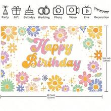 1 Baner na przyjęcie urodzinowe w stylu retro hippie, Tło do fotografii z motywem stokrotek, Tło z napisem "Wszystkiego najlepszego z okazji urodzin", Dekoracja stołu z tortem, Nadaje się do domu, garażu, dekoracji ogrodowych, 2D, Płaski, Dekoracje na przyjęcie urodzinowe. - Wielokolorowe - Zobacz 5