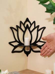 1pc/2pcs DIY Assembly Floating Shelf/Shelves, Minimalist Lotus Shape Wall Mounted Display Racks, Black/White, (Nails Not Included), Suitable For Candle Holder, Home Decor Corner Shelf, Crystal Stone Display Rack, Living Room Shelves - 彩色 - 查看 9