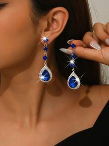 女士时尚水滴耳环，水晶镶满水钻，婚礼首饰耳环。情人节配饰 - 銀色 - 查看 7