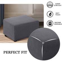 1 chiếc bọc ghế đôn hình chữ nhật họa tiết dứa kẻ caro | Tấm bảo vệ ghế đôn | Có đáy chun, chất liệu co giãn - Xám - Xem 3