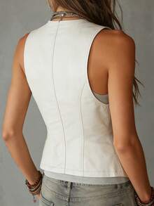 Áo vest nữ cổ chữ V không tay mới về, áo kiểu nữ, áo cardigan cài nút, áo kiểu sành điệu, áo kiểu thanh lịch, áo kiểu thường ngày màu trắng - trắng - Xem 2