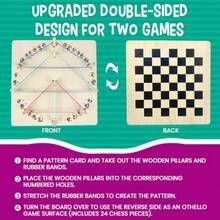 Upgraded Wooden Geoboard With Othello Board Set Dual-Purpose Creative Pattern Board With Rubber Bands And Cards Family Puzzle And Strategy Game - như hình - Xem 2