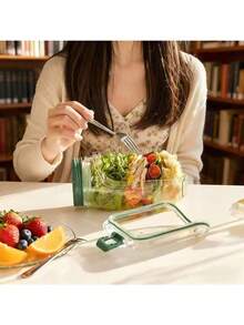 1pc Side-Opening Leak-Proof Stackable Salad Container, Reusable Sealed Layered Salad Bowl, Portable Lunch Salad Box For Picnic, Family Gathering, Outdoor Travel