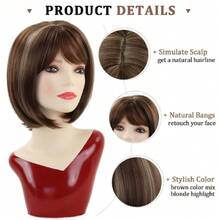 Short Blonde Bob Wigs For White Women Blonde High Pixie Bob Wig With Bangs Layered Straight Bob Synthetic Hair Replacement Wigs For Daily Party Use,38547120 - Làm nổi bật tóc vàng - Xem 5