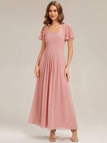 EVERPRETTY Elegant Chiffon Lantern Sleeve Pink Bridesmaid Dress Wedding Guest Gown For Wedding - Pink - View 5