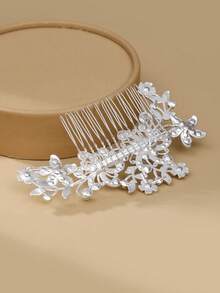 1 Set Silver & Gold Elegant Lady Princess Bride Hair Comb & Bun Accessories, Fashionable & Exquisite Pearl Plum Blossom Design,Wedding Hair Accessories - Silver Extended 064-y-yZ - View 3