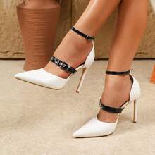Sexy Fashion Lace-Up Pointed Toe Stiletto Heel Casual Versatile Ankle Strap White Women's High Heels, Suitable For Dates And Formal Occasions - White - View 9