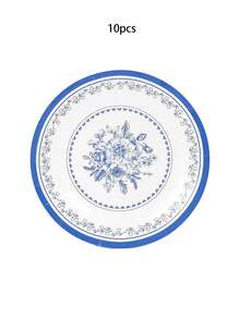 10pcs/40pcs Blue Floral Paper Tea Party Cup And Saucers Blue White Toile Teacups With Handle And Flower Botanical 5.5" Paper Plate For Tea Party Birthday Babe Bridal Shower Supplies - Multicolor - View 8