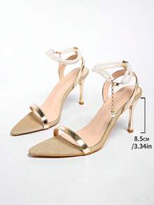 European & American Style Rhinestone Buckle Stiletto Heel Open Toe Sandals For Women - Gold - View 7
