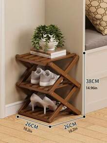 竹制简易安装免折叠鞋架门边收纳架可扩展鞋架多层鞋架整理架紧凑窄型可扩展鞋柜，门入口家用多层鞋架 - 棕色 - 查看 13