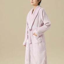 1 pieza Bata de baño de franela unisex, bata larga gruesa y cálida, ropa de dormir casual para parejas, gran regalo para la novia, toalla, decoración de baño, accesorios de baño, artículos esenciales de baño - Multicolor - Ver 10