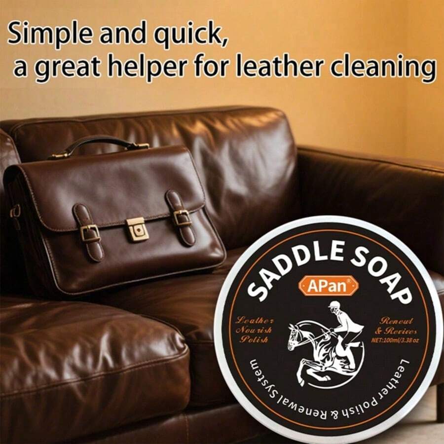 鞋蜡清洁套装（含抛光海绵）皮革清洁保养油，适用于皮夹克、鞋子、包袋、皮沙发，去除污渍，快速抛光滋养，颜色无限 - 60ml鋁盒馬鞍皂+手柄海綿 - 查看 1