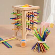 儿童木制平衡棒游戏棒 幼儿园专注力训练互动棋盘游戏空间思维益智玩具 儿童专注力训练玩具 早教趣味手眼协调颜色分类 适合聚会、桌面社交游戏 亲子互动礼物 - 彩色 - 查看 12
