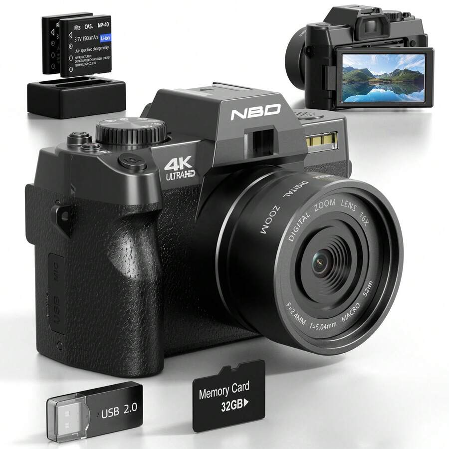 48MP 4K Video/Vlog Camera With WiFi, 60fps Auto Focus Travel Camera (Black) - Black - View 1