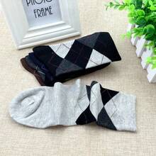5 Pairs Business Plaid Socks, Men's Casual Mid-Calf Socks, Warm Thick Cotton Socks For Autumn/Winter - Multicolor - View 10