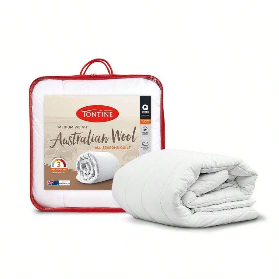 Medium Weight Australian Wool All Seasons Quilt Doona, Double Natural Cotton Cover For Breathability Wool Fill Resists Dust Mites Ideal For Asthma Amp Allergies - 雙倍的 - 查看 1