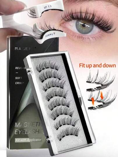 2/4 Pairs Magnetic Eyelashes Set, Includes Professional Eyelash Curler, Reusable, No Glue Needed, Soft Faux Mink Lashes, Suitable For Daily Makeup, Natural Beauty Tools, Cartoon Style Eyelashes, Mixed Design, 3D Thick False Eyelashes