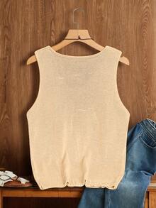 Fashionable Minimalist V-Neck Cable Knit Casual Vest - White - View 2