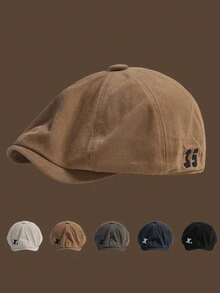 1 pieza Gorra plana clásica y retro con bordado de letra, unisex, gorra de estilo periodero casual, apta para uso diario - carta - Ver 8
