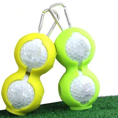 1 pieza Estuche protector de silicona para bolas de golf, sostiene 2 bolas, caja de almacenamiento de bolas de golf suave y elástica con mosquetón de aleación de aluminio, adecuada para bolas de golf estándar de 1.68", accesorio para bolsa de golf