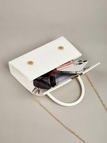 This Chic, Low-Key Luxurious Solid Color Patent Leather Clutch Is Lightweight And Portable, Suitable For - White - View 7