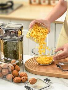 1 pieza/Set Recipiente hermético para almacenamiento de alimentos, de gran capacidad con tapa, adecuado para el almacenamiento de productos secos, se puede usar en la cocina, despensa o refrigerador para almacenar granos, arroz, pasta, té, nueces y café, etc. Utensilios de cocina, preparación de comidas, accesorios de cocina, organización del refrigerador. - Multicolor - Ver 8