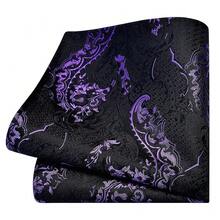 GUSLESON 8cm Paisley Tie Set For Men Necktie Lapel Pin Pocket Square Cufflinks Set For Men,Black/Lavender - Black/Lavender - View 4