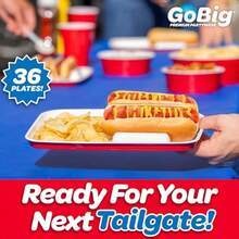 GoBig - Bandejas de comida para perros calientes con divisores paquete de 36 platos desechables para fiestas barbacoas y más - Rojo - Ver 6