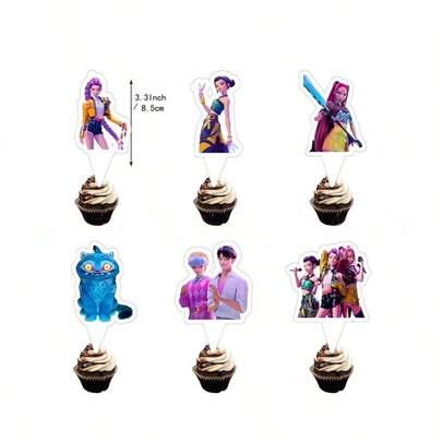 1 Set Anime/K-Pop Themed Birthday Party Decoration Kit, Includes Pennant Flags, Latex Balloons, And Cartoon Cake Toppers | Features: Latex Balloons, Durable Paper Banners And Cake Toppers Printed With Vibrant Anime/K-Pop Cartoon Character Designs | Suitable For Teenagers