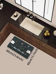 1 tấm thảm bếp bằng gel silica, màu nền xanh đậm với hình mèo hoạt hình dễ thương, cá hồng, trái tim hồng trắng, đường kẻ vàng mô phỏng mèo trêu chọc, dòng chữ "Happy Every Day", chủ đề mèo vui nhộn và thư giãn, thảm bếp sang trọng và thời trang, chống mỏi chân. - Nhiều màu - Xem 17