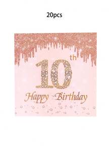 10pcs/20pcs/50pcs/80pcs Rose Gold 10th Birthday Party Paper Plates Cups And Napkins Tableware Girls 7 Inch Rose Golden Cake Plates 9 Inch Dinner Plates 10 Years Old Table Decorations Happy Ten Years Old Tableware Set Pink 10th Birthday Party Supplies - Multicolor - View 9