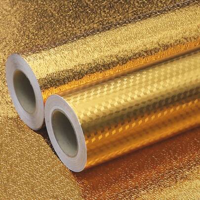 1 لفة ورق حائط ذاتي اللصق بنقشة ذهبية، قابل للتقشير واللصق، ورق حائط للرش الخلفي للمطبخ، ورق حائط مقاوم للماء وقابل للإزالة لأسطح العمل والخزائن والأدراج، ديكور المنزل