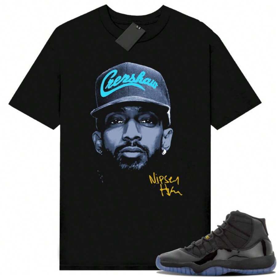 Gamma Blue 11s Sneaker Match Tees Black Nipsey Big Face Unisex Streetwear - màu đen - Xem 1