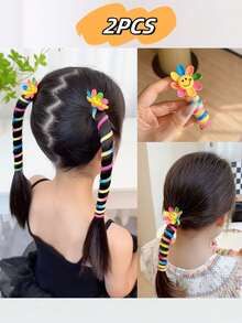 2pcs Spiral Hair Ties For Kids, Fashionable Ponytail Holder - Yellow - View 3