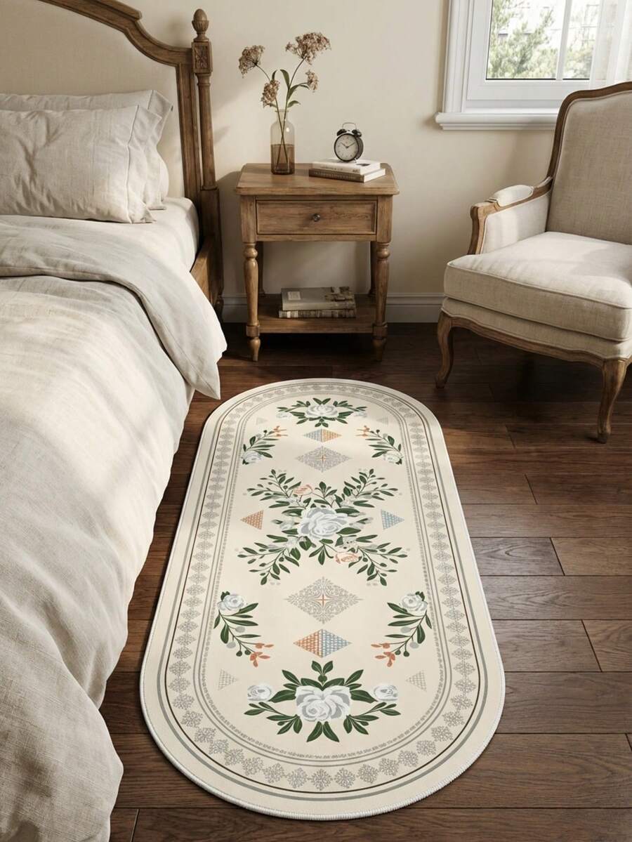 1pc Washable Floral & Geometric Velvet Area Rug, Suitable For Decorative Carpet, Bedroom Decor, Small Rug, Carpet, Home Decor, Living Room Carpet, Living Room Small Rug, Bedroom Rug, Living Room Home Decor, Outdoor Rug, Washable Carpet - Multicolor - View 1