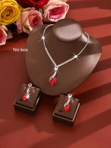 1 Set Women's Necklace And Earrings Combo, Sparkling Heart Pendant Jewelry, Made Of Rhinestone And Crystal, Suitable For Evening Party, Prom, Valentine's Day Gift - Multicolor - View 1