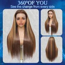 13x4 Frontal Real HD Lace Wig Invisible HD 5*5 Lace Front Wigs 200% Density #P4/27 Highlight Human Blended Hair Pre Plucked Bleached Knots Straight Blended Human Hair Wigs For Women 26 Inch Pre Plucked HD Lace Frontal Wig With Baby Hair Wig - SP4/27 - View 7